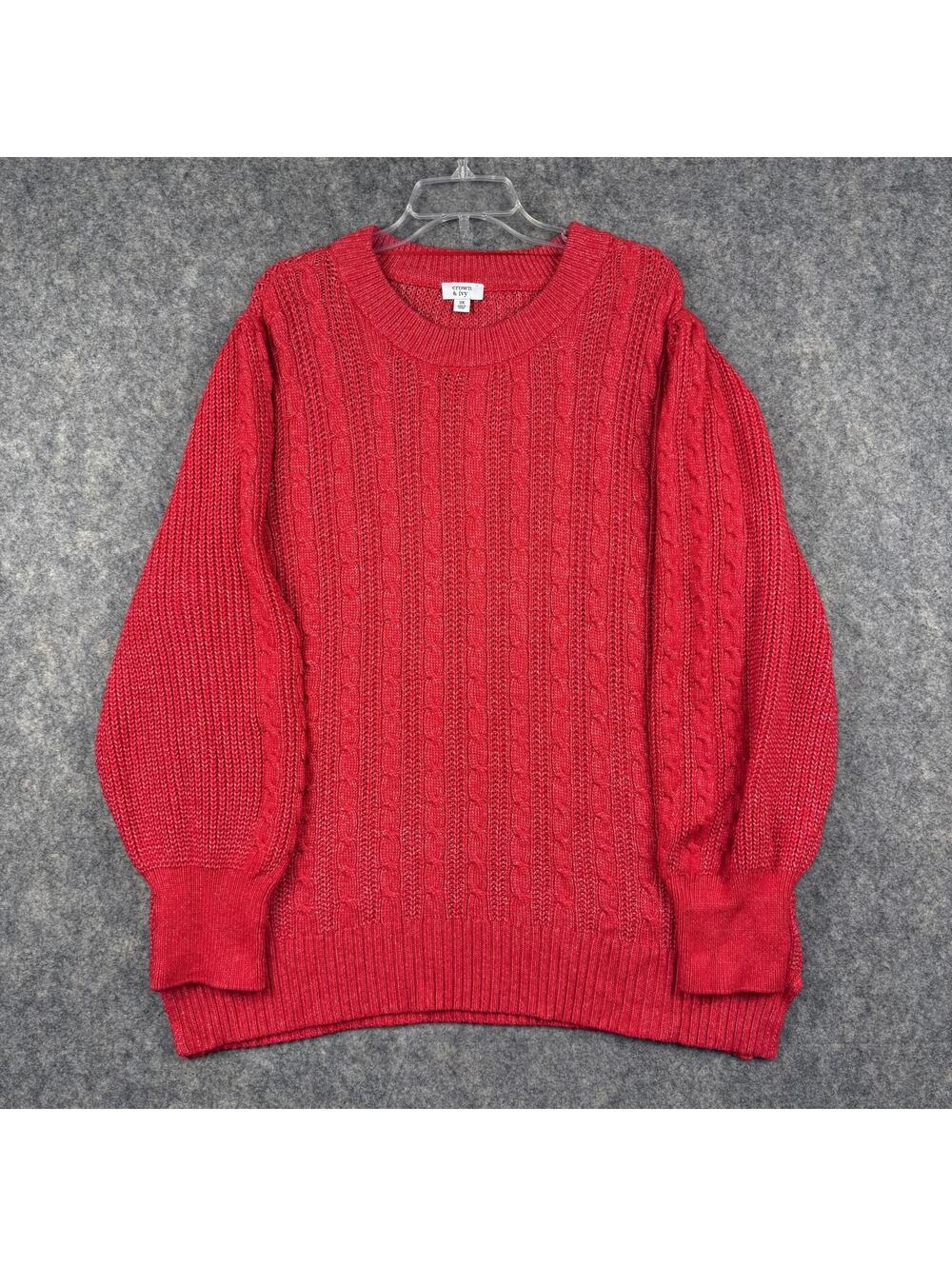 Crown & Ivy Cable Knit Sweater Coral Red Size 3X EUC 798